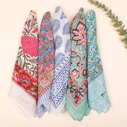 Set of 5 - Lightweight Handcrafted Cotton Bandana, Block Printed Headwrap For Women Or Men, Stylish Summer Gift