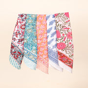 Set of 5 - Paisley Block Print Bandana, Handmade Hair Or Neck Wrap, Boho Style Cotton Scarf, Gift For Him Or Her & Summer Accessory