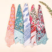Set of 5 - Paisley Block Print Bandana, Handmade Hair Or Neck Wrap, Boho Style Cotton Scarf, Gift For Him Or Her & Summer Accessory