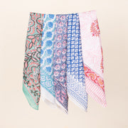 Pack of 5 - Summer Bandana, Print Bohemian Soft Cotton, Block Printed Head Or Neck Scarf, Unisex Cotton Bandana