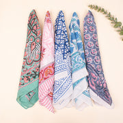 Pack of 5 - Summer Bandana, Print Bohemian Soft Cotton, Block Printed Head Or Neck Scarf, Unisex Cotton Bandana