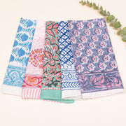 Pack of 5 - Summer Bandana, Print Bohemian Soft Cotton, Block Printed Head Or Neck Scarf, Unisex Cotton Bandana