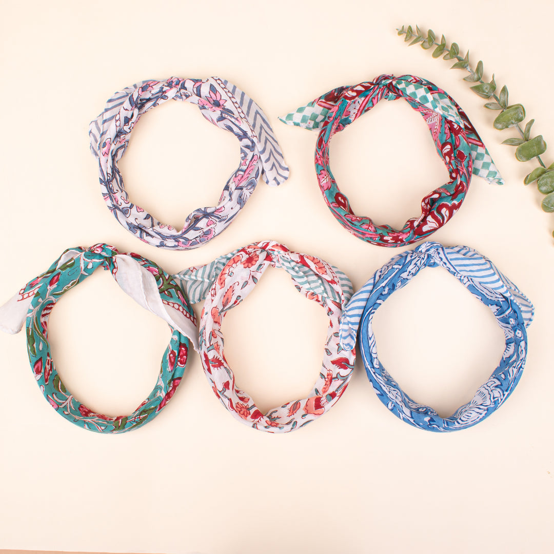 Set of 5 - Pure Cotton Bandanas, Lightweight Handcrafted Cotton Bandana, Organic Cotton Bandanas, Trendy Western Scarf For Festival & Outdoor