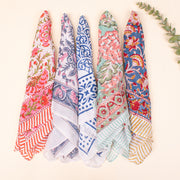 Set of 5 - Cotton Bandanas, Neck & Wrist Scarf, Unisex Vintage Style Bandanas, Hand block Printed Head Wrap, Festival & Outdoor Accessory