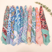 Set of 80 - Soft Handmade Cotton Bandana, Lightweight Scarf, Organic Block Printed Wrap, Sustainable Unisex Fashion Gift For All