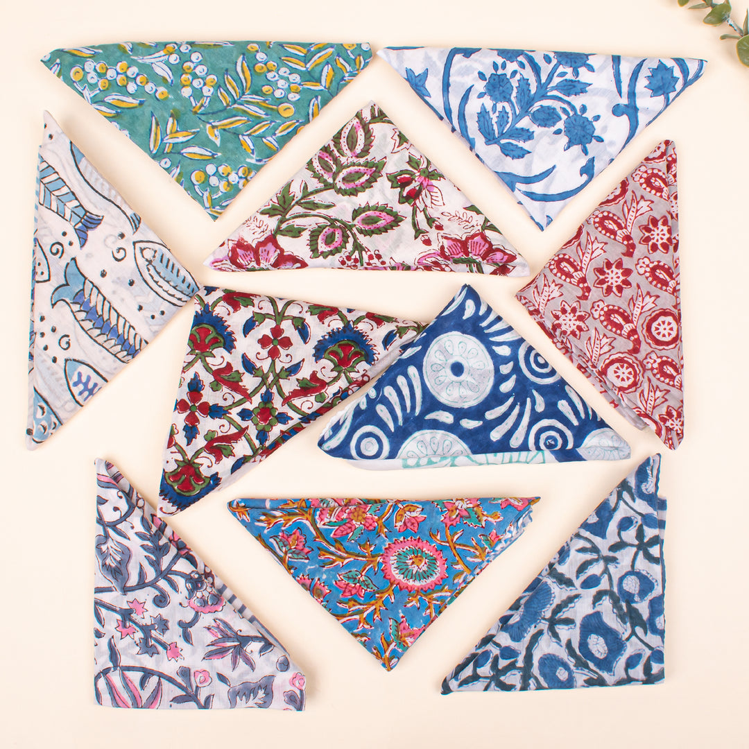 Set of 80 - Soft Handmade Cotton Bandana, Lightweight Scarf, Organic Block Printed Wrap, Sustainable Unisex Fashion Gift For All