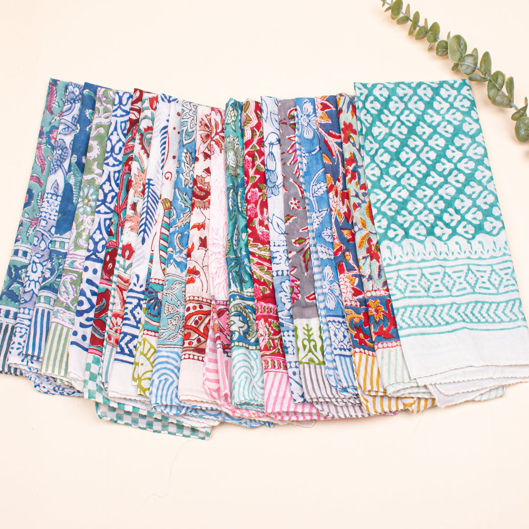 Set of 80 - Soft Handmade Cotton Bandana, Lightweight Scarf, Organic Block Printed Wrap, Sustainable Unisex Fashion Gift For All