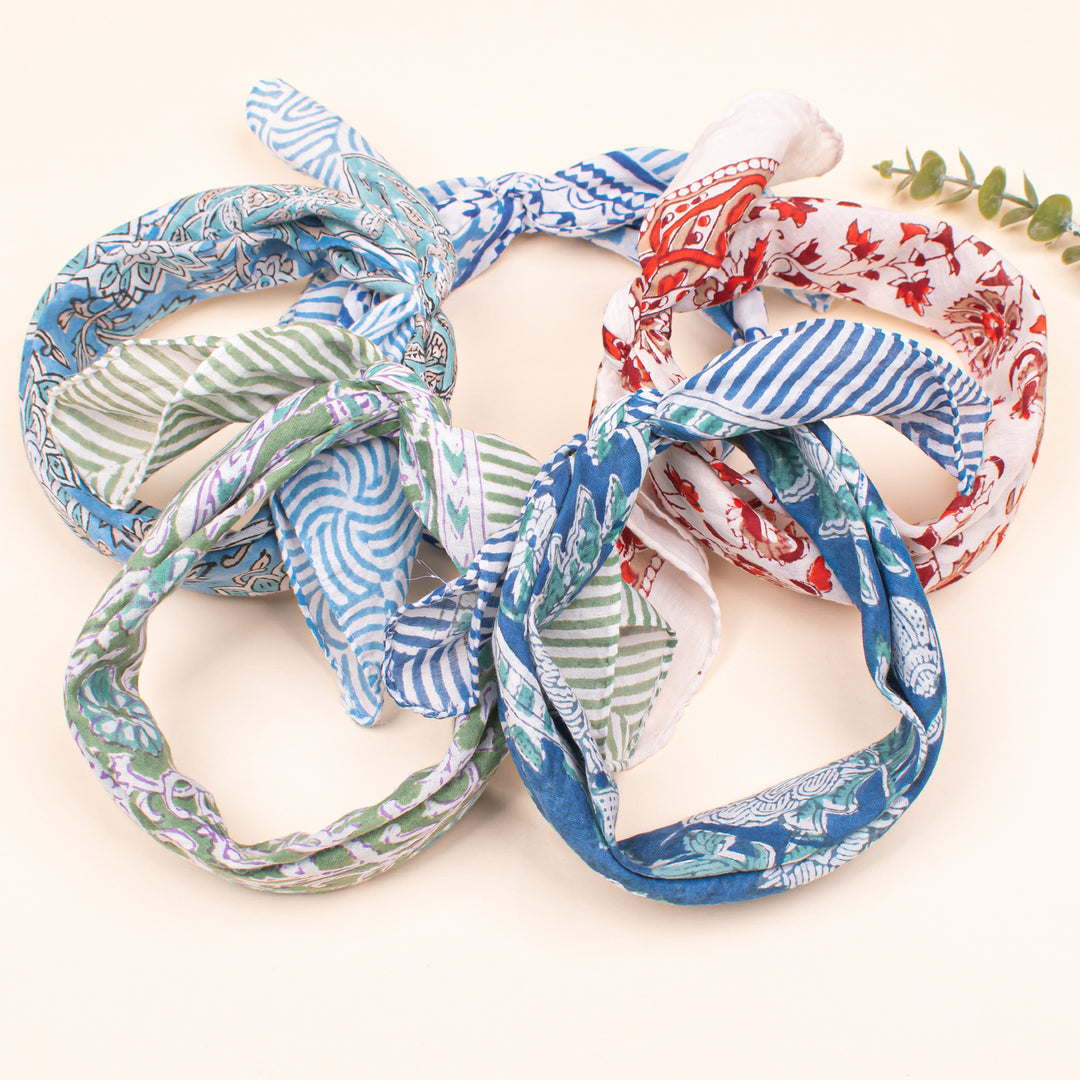 Set of 75 - Cotton Bandana, Hand Block Printed Floral Wrap, Lightweight Accessory For Pet & Bikers, Sustainable Artisan Gift Accessory