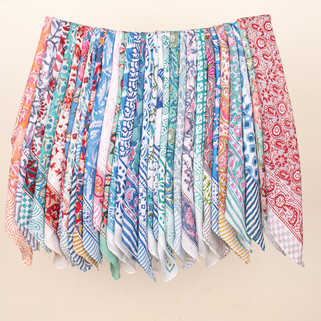 Set of 70 - Handmade Organic Scarf, Sustainable Gift, Paisley Floral Boho Cotton Bandana, Unisex Eco-Friendly Accessory