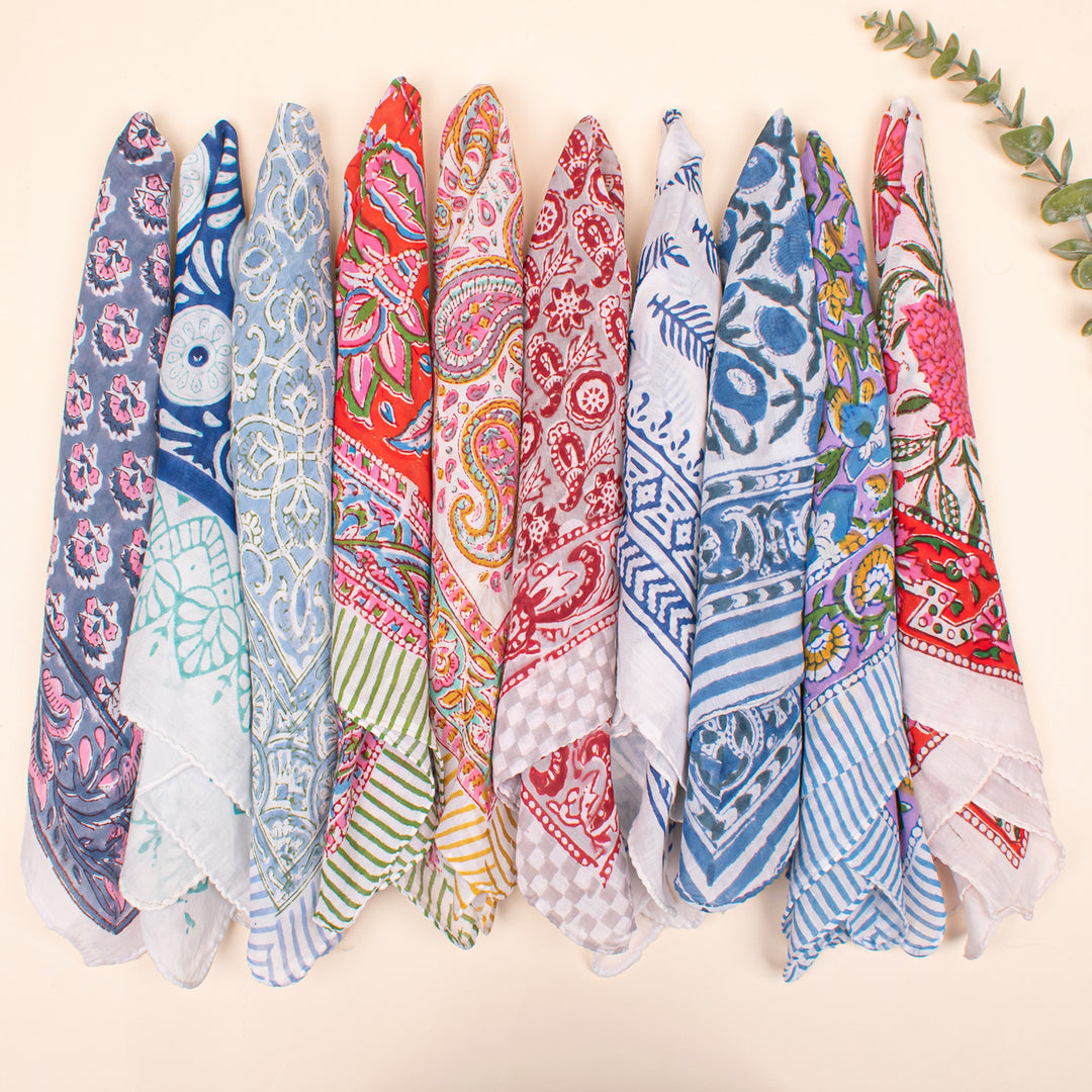 Set of 70 - Handmade Organic Scarf, Sustainable Gift, Paisley Floral Boho Cotton Bandana, Unisex Eco-Friendly Accessory