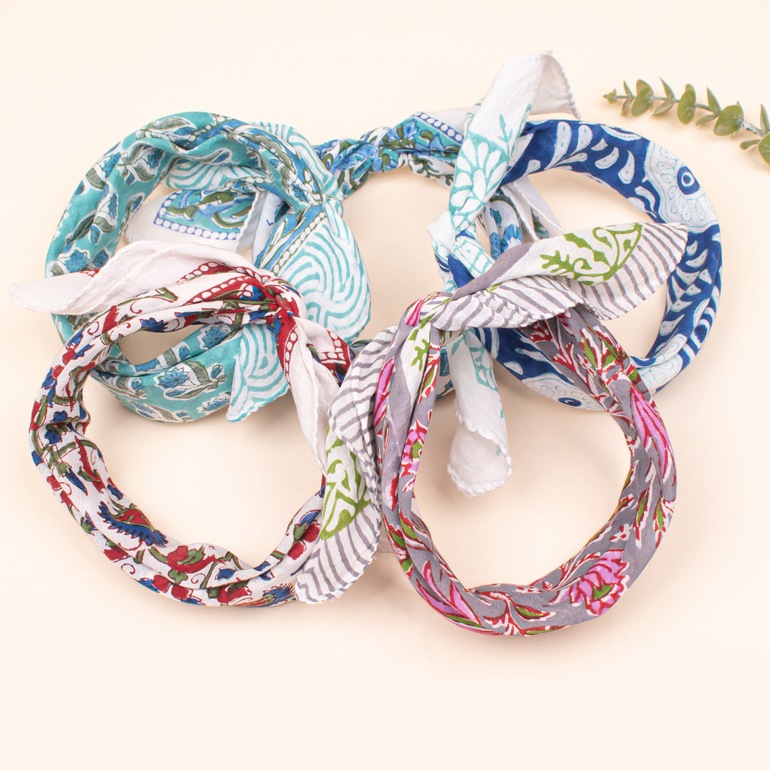 Set of 55 - Organic Block Printed Scarf, Eco-Friendly Gift, Boho Cotton Bandana, Handmade Wrap, Unisex Bandanas