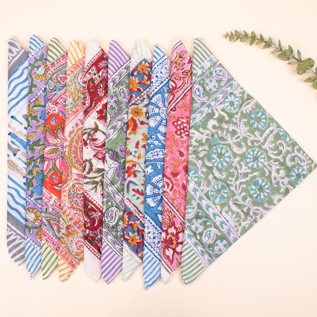 Set of 55 - Organic Block Printed Scarf, Eco-Friendly Gift, Boho Cotton Bandana, Handmade Wrap, Unisex Bandanas