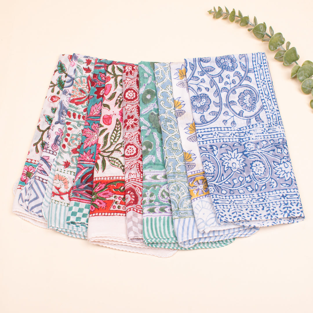 Set of 55 - Organic Block Printed Scarf, Eco-Friendly Gift, Boho Cotton Bandana, Handmade Wrap, Unisex Bandanas