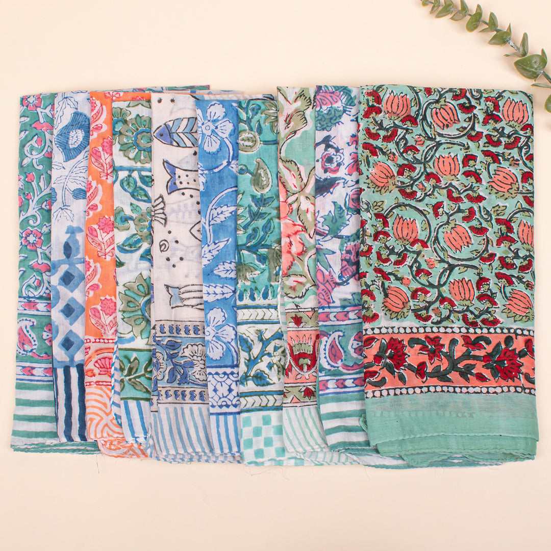 Set of 55 - Organic Block Printed Scarf, Eco-Friendly Gift, Boho Cotton Bandana, Handmade Wrap, Unisex Bandanas