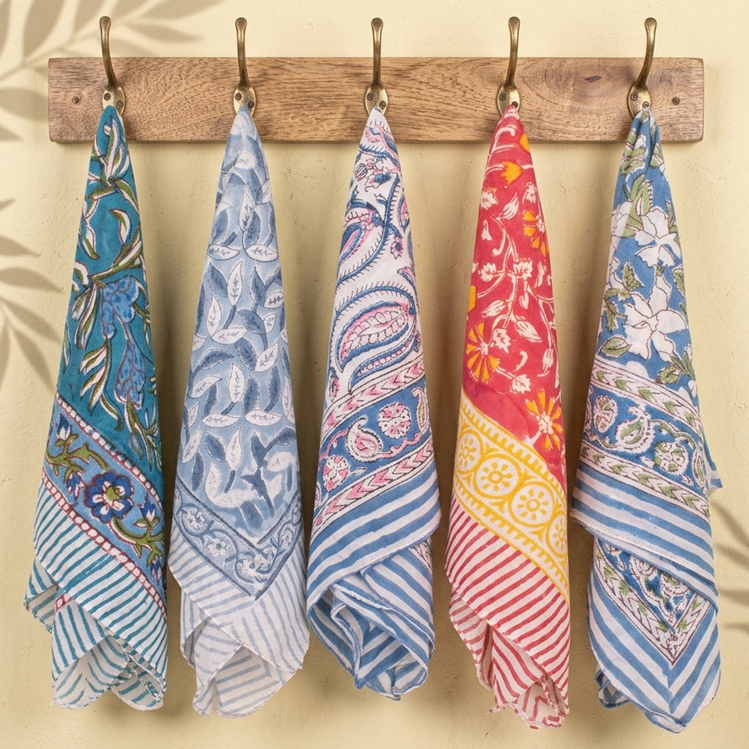Pure Cotton Hand block Printed Bandana, Neck Or Wrist Tie For Men & Women, Eco-Friendly Head Scarf, Soft Fabric Bandana - 5pcs