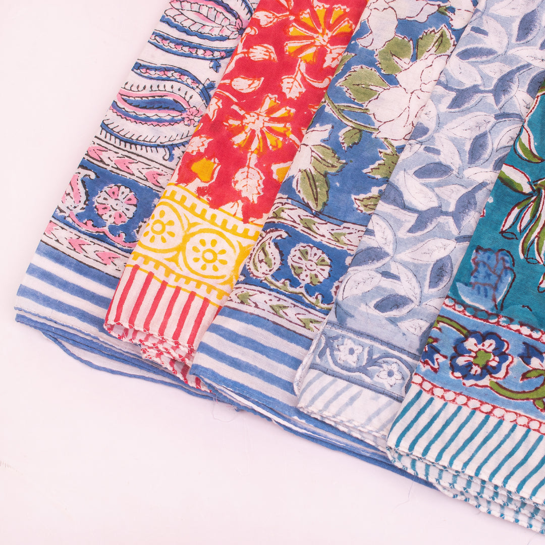 Pure Cotton Hand block Printed Bandana, Neck Or Wrist Tie For Men & Women, Eco-Friendly Head Scarf, Soft Fabric Bandana - 5pcs