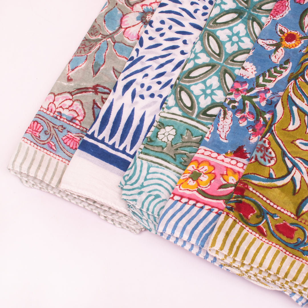 Cotton Bandanas, Unisex Vintage Style Bandanas, Hand block Printed Head Scarf, Festival & Outdoor Bandana Accessory - 5pcs