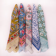 Cotton Bandanas, Unisex Vintage Style Bandanas, Hand block Printed Head Scarf, Festival & Outdoor Bandana Accessory - 5pcs