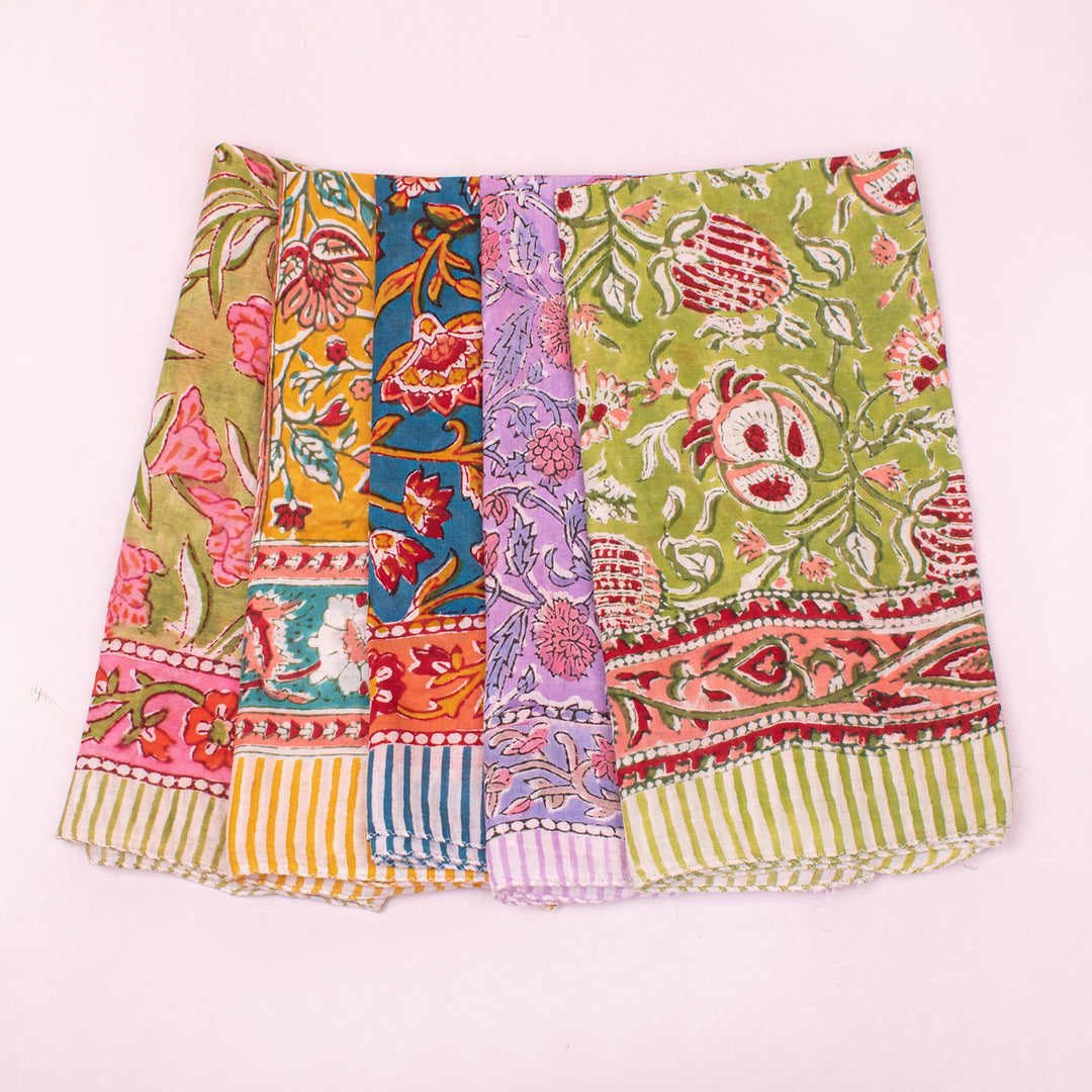 100% Cotton Bandana, Lightweight Cotton Scarf, Eco-Friendly Neck Wrap, Hand block Printed Bandana, Unisex Summer Accessory - 5pcs