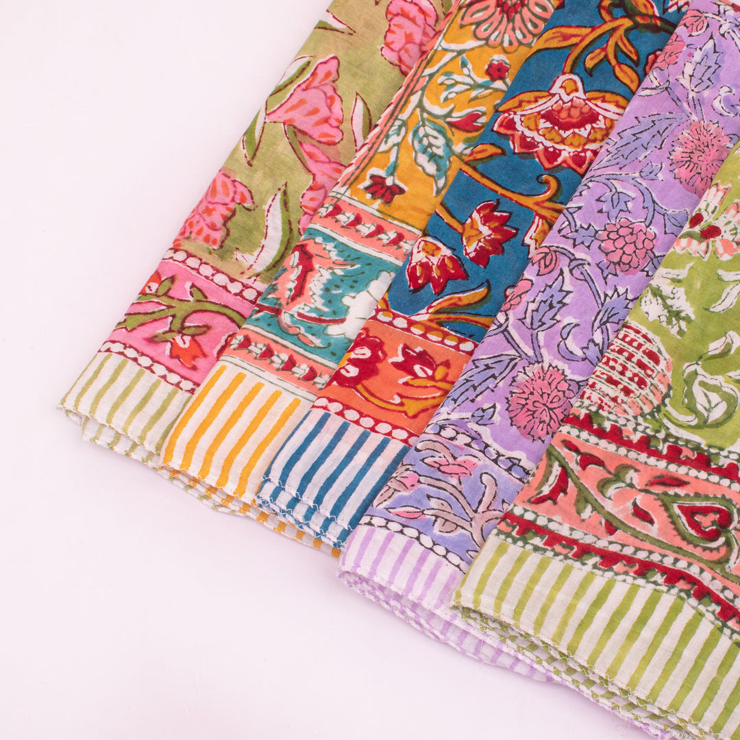 100% Cotton Bandana, Lightweight Cotton Scarf, Eco-Friendly Neck Wrap, Hand block Printed Bandana, Unisex Summer Accessory - 5pcs