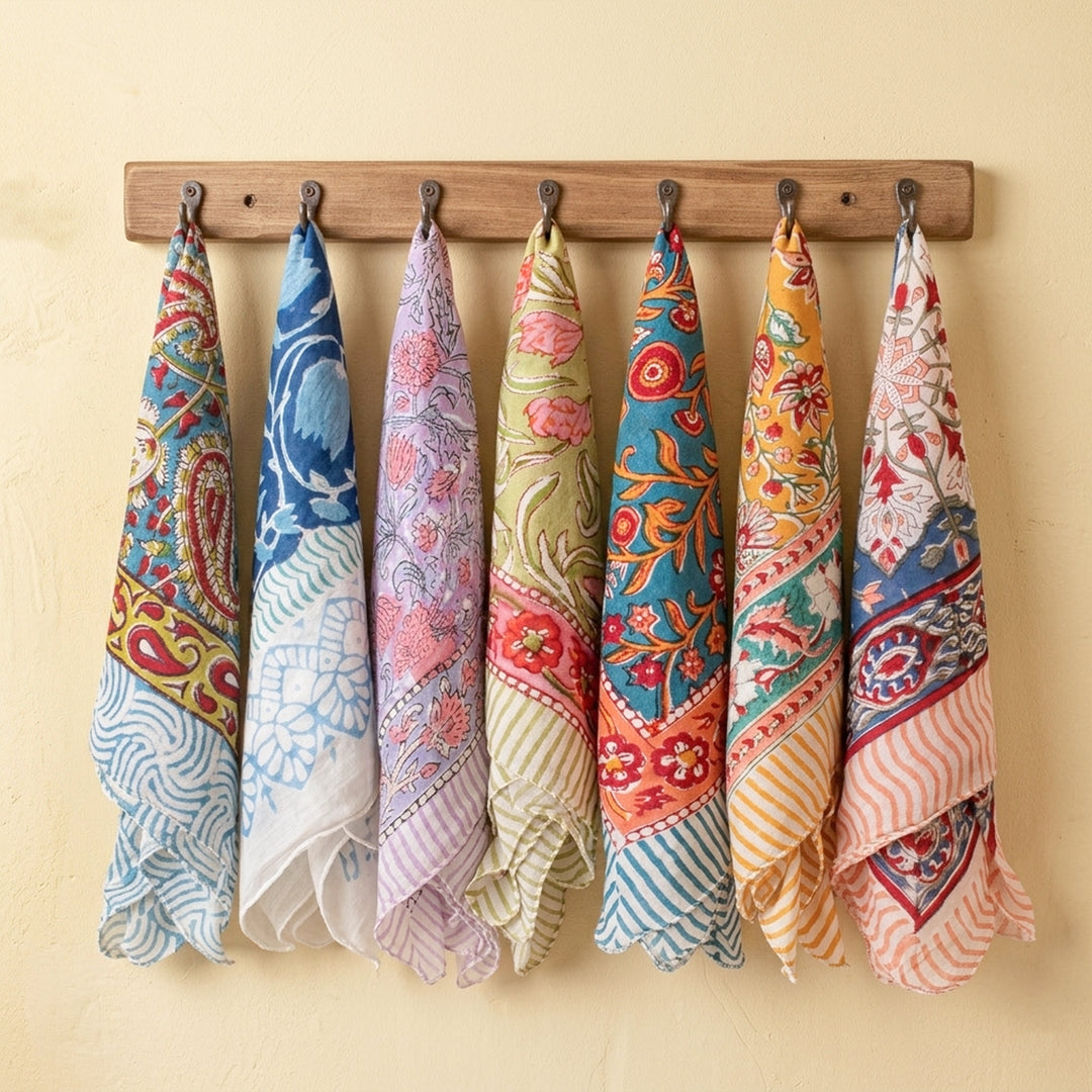 Pure Cotton Bandanas, Lightweight Handcrafted Cotton Bandana, Organic Cotton Bandanas, Trendy Western Scarf For Festival & Outdoor - 7pcs