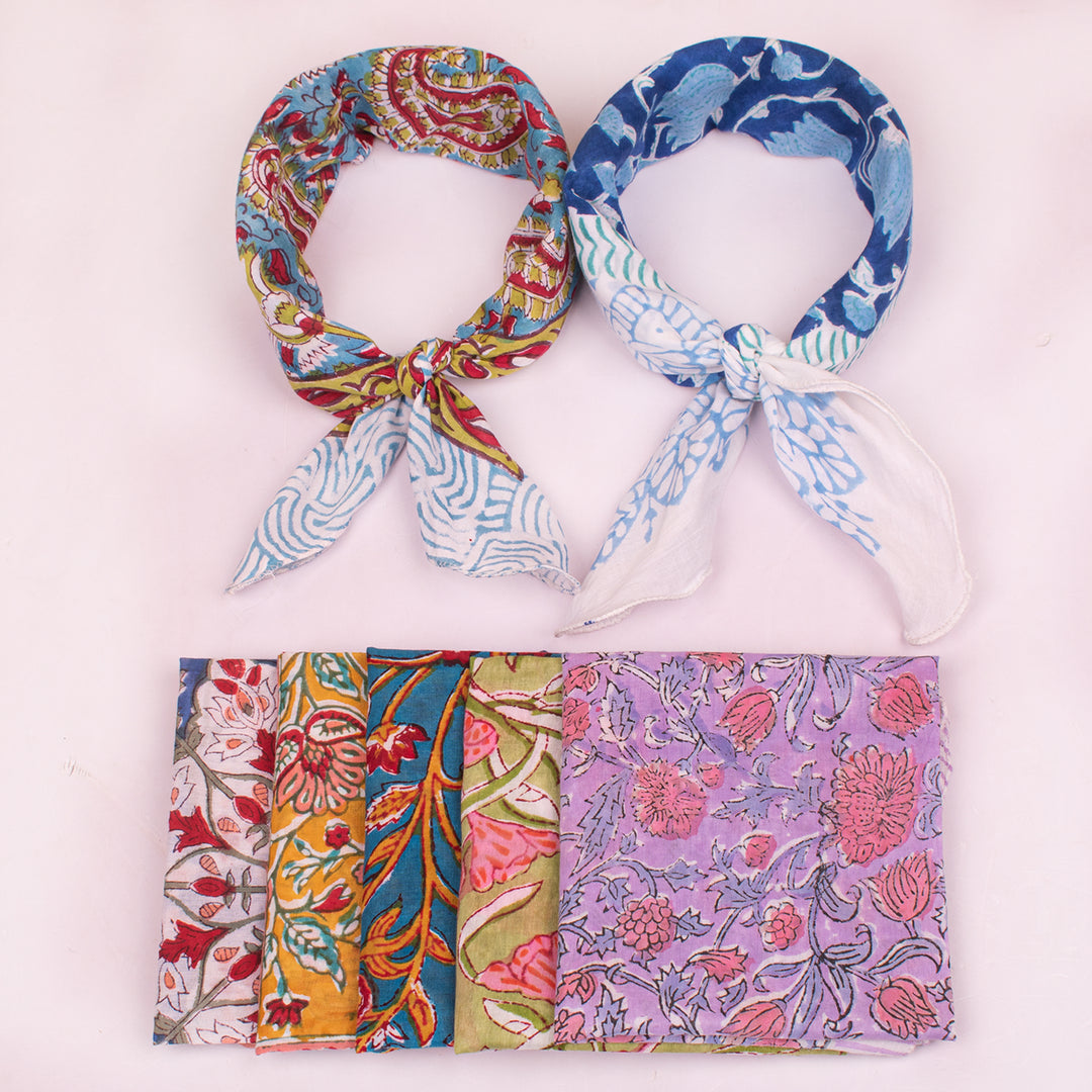 Pure Cotton Bandanas, Lightweight Handcrafted Cotton Bandana, Organic Cotton Bandanas, Trendy Western Scarf For Festival & Outdoor - 7pcs
