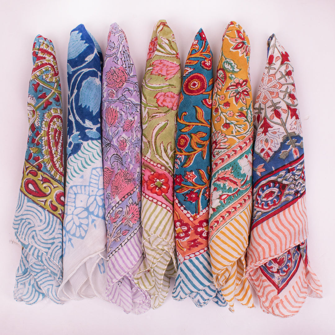Pure Cotton Bandanas, Lightweight Handcrafted Cotton Bandana, Organic Cotton Bandanas, Trendy Western Scarf For Festival & Outdoor - 7pcs