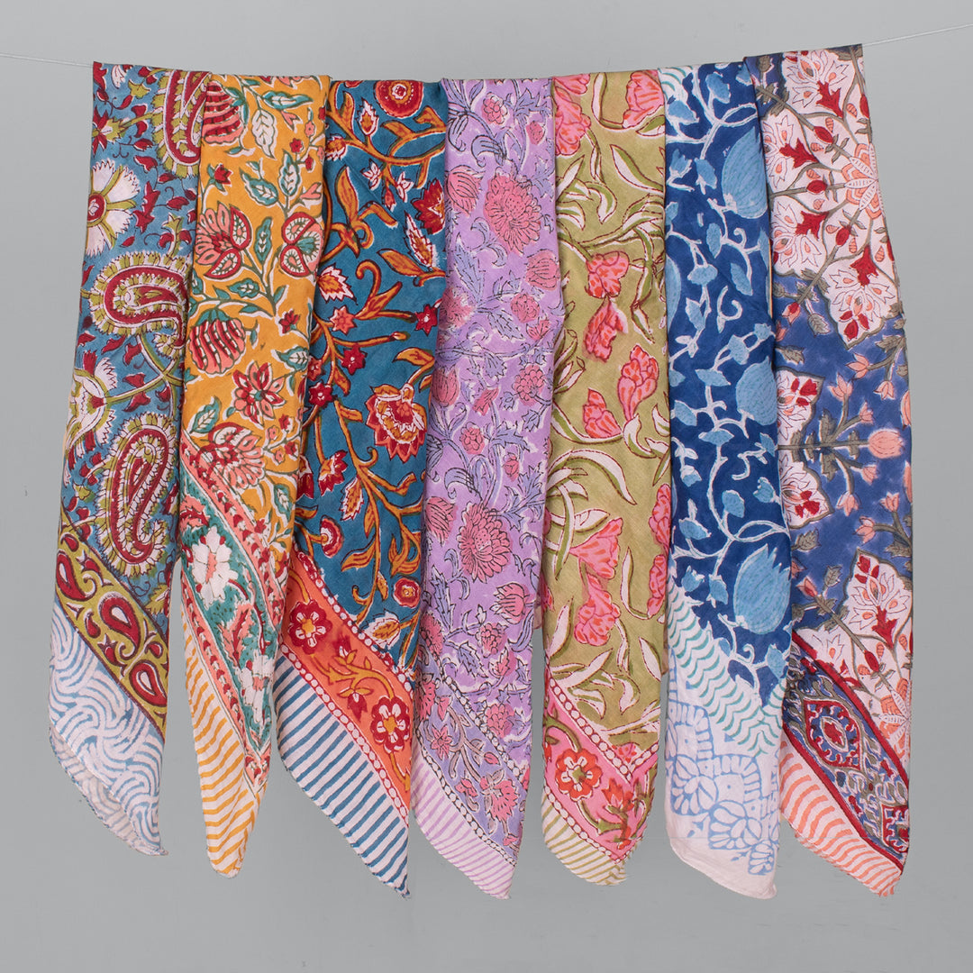 Pure Cotton Bandanas, Lightweight Handcrafted Cotton Bandana, Organic Cotton Bandanas, Trendy Western Scarf For Festival & Outdoor - 7pcs
