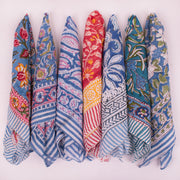 Summer Bandana, Print Bohemian Soft Cotton, Block Printed Head Or Neck Scarf, Unisex Cotton Bandana - 7pcs