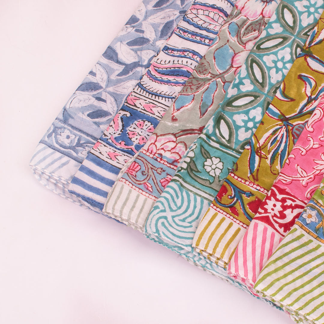 Lightweight Handcrafted Cotton Bandana, Block Printed Headwrap For Women Or Men, Stylish Summer Gift - 7pcs