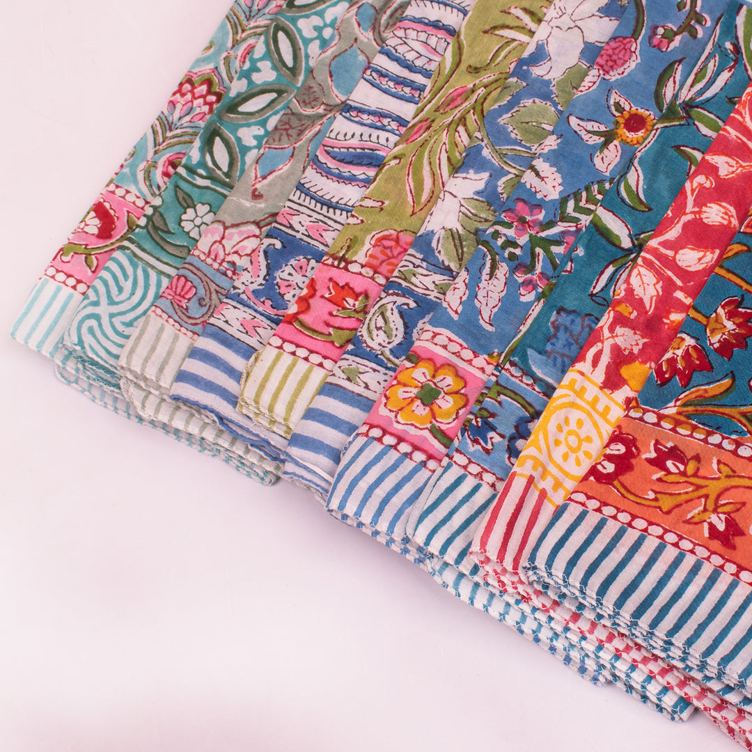 Vintage Style Boho Neck Scarf, Ethnic Hand Block Printed Bandana, Soft Cotton Bandana, Sustainable Bandana For Men & Women - 10pcs
