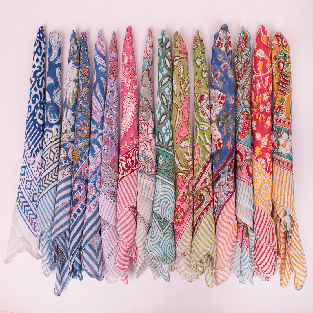 Hand Block Print Bandana – Traditional Cotton Fabric with Modern Stylish Appeal - 15pcs