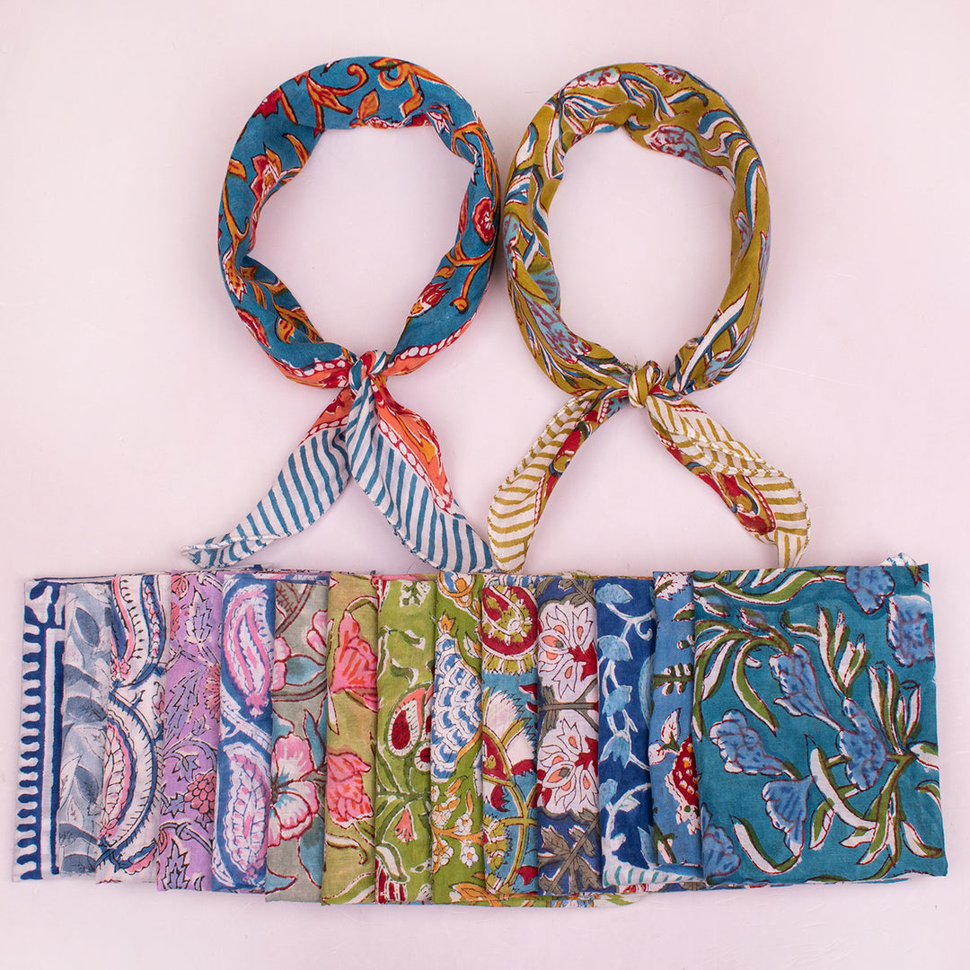 Versatile Cotton Bandana – Soft Printed Fabric for Hair Styling, Travel & Casual Outfits - 16pcs