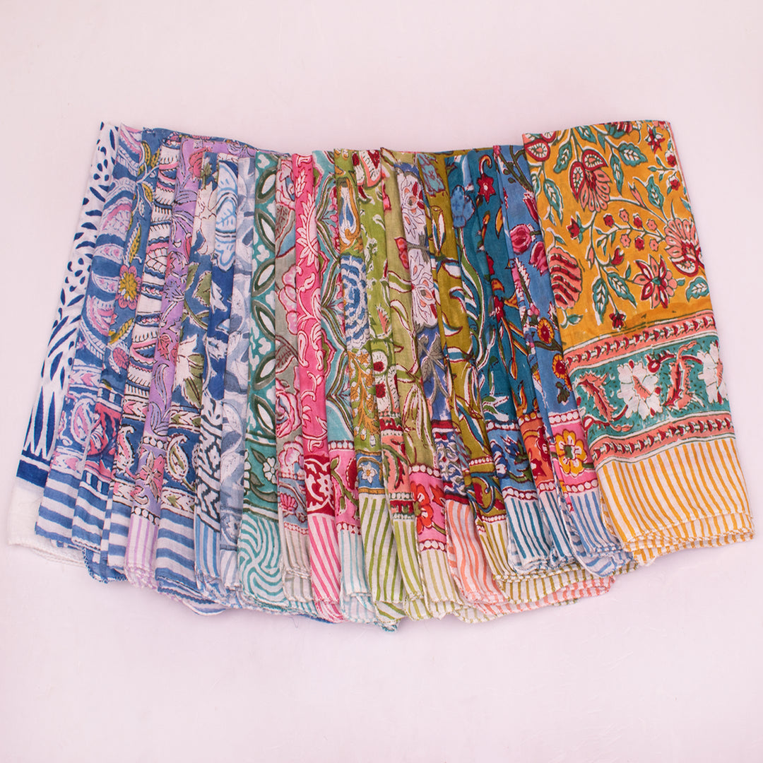 Artisan Hand Block Print Cotton Bandana – Unique Handmade Head Scarf for Trendy Styling - 21pcs