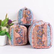 Block Print Cosmetic Bag, Makeup Pouch, Toiletry Bag, Wash Bags