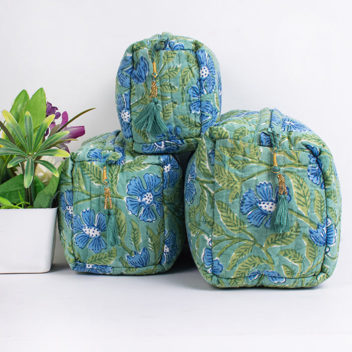 Assorted Makeup Bag, Indian Hand Block Printed Large Toiletry Bag, Waterproof Wash Bag, Cosmetic Bag, Travel Bag with Pockets, Jumbo Wash Bag - CraftJaipur