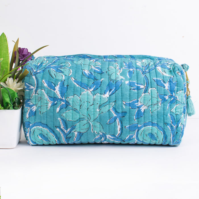 Block Print Toiletry Bag, Kantha Pouch, Make Up Or Cosmetic Bag, Utility Pouch