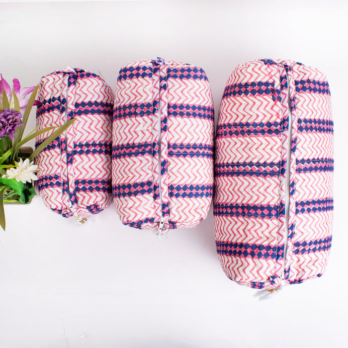 Block Printed Toiletry Bag, Waterproof Wash Bag, Makeup Bag, Cosmetic Bag, Travel Bag with Pockets, India Wood Blocks, Jumbo Wash Bag