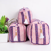 Block Printed Toiletry Bag, Waterproof Wash Bag, Makeup Bag, Cosmetic Bag, Travel Bag with Pockets, India Wood Blocks, Jumbo Wash Bag