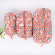Indian Cotton Floral Hand Block Print Toiletry Bag,Travel bag,Make up Pouch,Quilted Wash Bag,Shaving Kit, Vanity Case