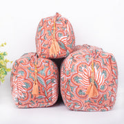 Indian Cotton Floral Hand Block Print Toiletry Bag,Travel bag,Make up Pouch,Quilted Wash Bag,Shaving Kit, Vanity Case
