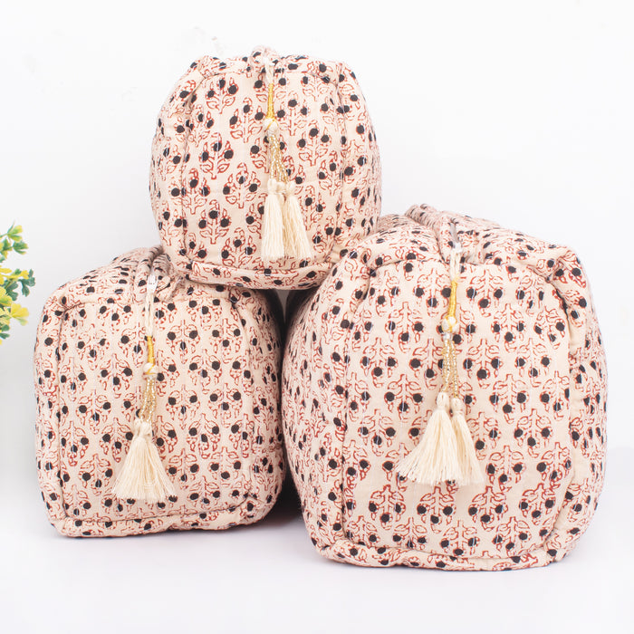 Set Of 3 Makeup Bag, Indian Block Print Cotton Toilet Bag, Toiletry Bags, Cosmetic Bag, Block Print Bags - CraftJaipur