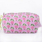 Quilted Wash Bag, Indian Handmade Floral Print Cosmetic Organizer, Hand Block Travel bag, Vanity Case, Travel bag
