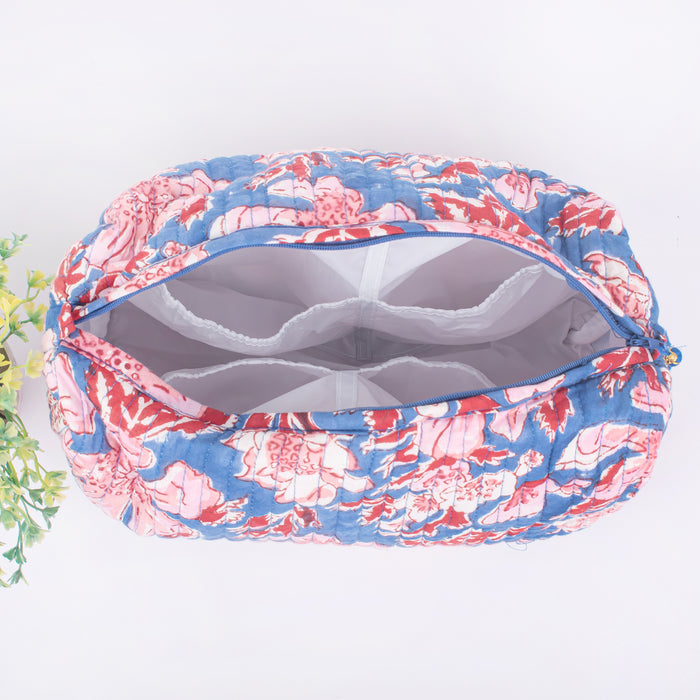 Indian Cotton Floral Hand Block Print Toiletry Bag,Travel bag,Make up Pouch,Quilted Wash Bag,Shaving Kit, Vanity Case