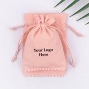 Peach Bottom PomPom Custom Jewerly Packaging Pouch Logo Personalized Drawstring Bag Small Wedding Favor