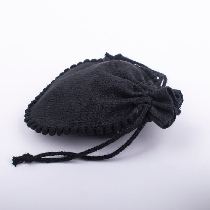 Small Black Round Pompom Cotton Jewelry Pouches, Handmade Storage Bags - CraftJaipur