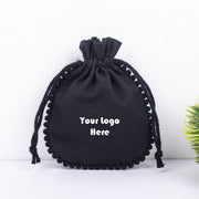 Small Black Round Pompom Cotton Jewelry Pouches, Handmade Storage Bags - CraftJaipur