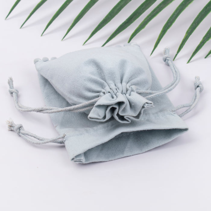 Light Grey Bottom PomPom Custom Jewerly Packaging Pouch Logo Personalized Drawstring Bag Small Wedding Favor