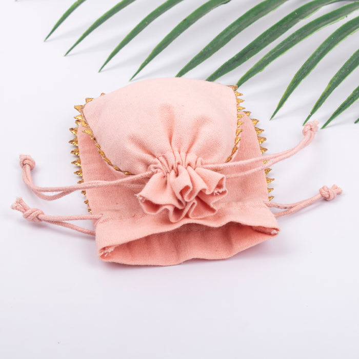 Pack Of 100 Peach Round Lace Jewelry Packaging Pouch, Designer Wedding Favor Bags