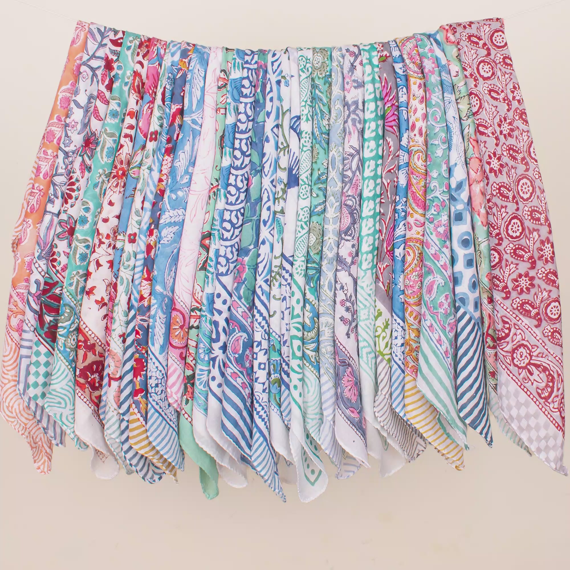 Set of 55 - Organic Block Printed Scarf, Eco-Friendly Gift, Boho Cotton Bandana, Handmade Wrap, Unisex Bandanas